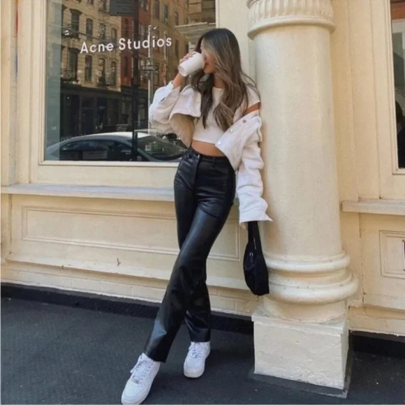 Aritzia Wilfred The Melina Pant High Waisted Vegan Leather Pants Black Size 12 - Picture 1 of 10